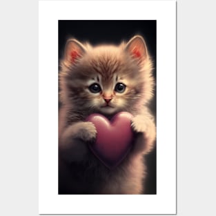Valentine kitten with a heart 0 Posters and Art